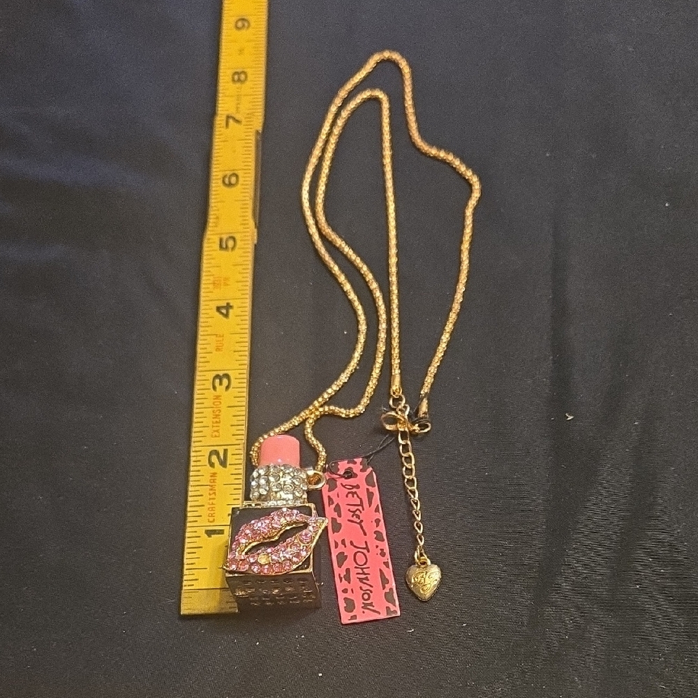 Gold and Pink Lipstick Pendant Necklace